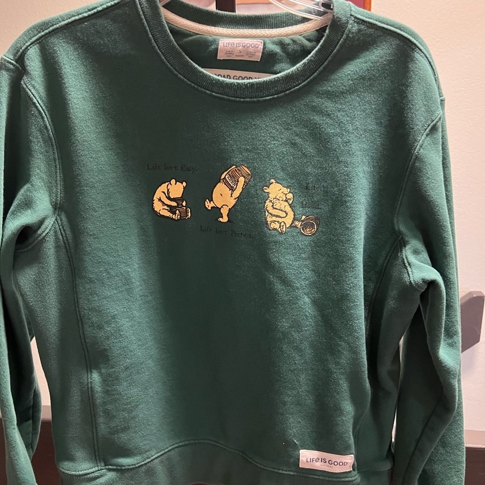 Life Is Good Forest Green Sweatshirt Winnie The Pooh #175
